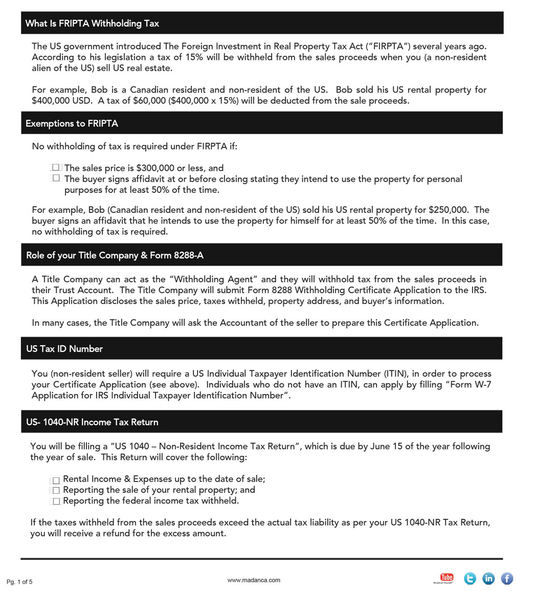 Guide & Checklist For The Sale of US Real Estate by Canadians