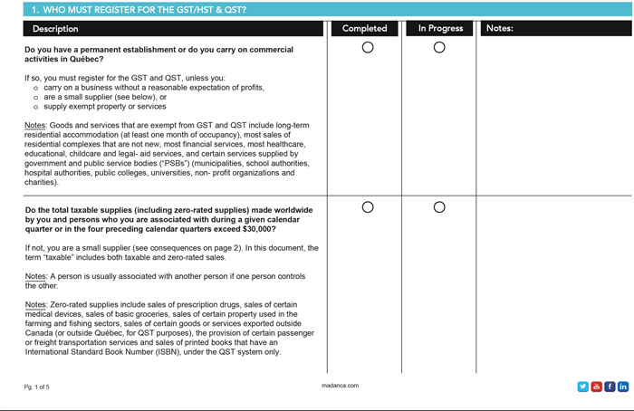 Registering for GST & QST Checklist