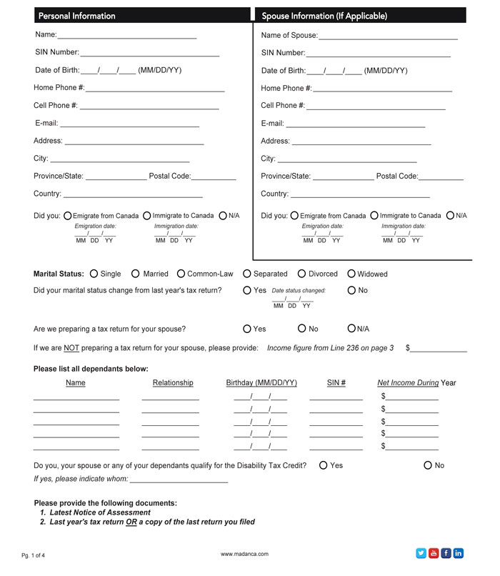 T1 Personal Tax Return Checklist