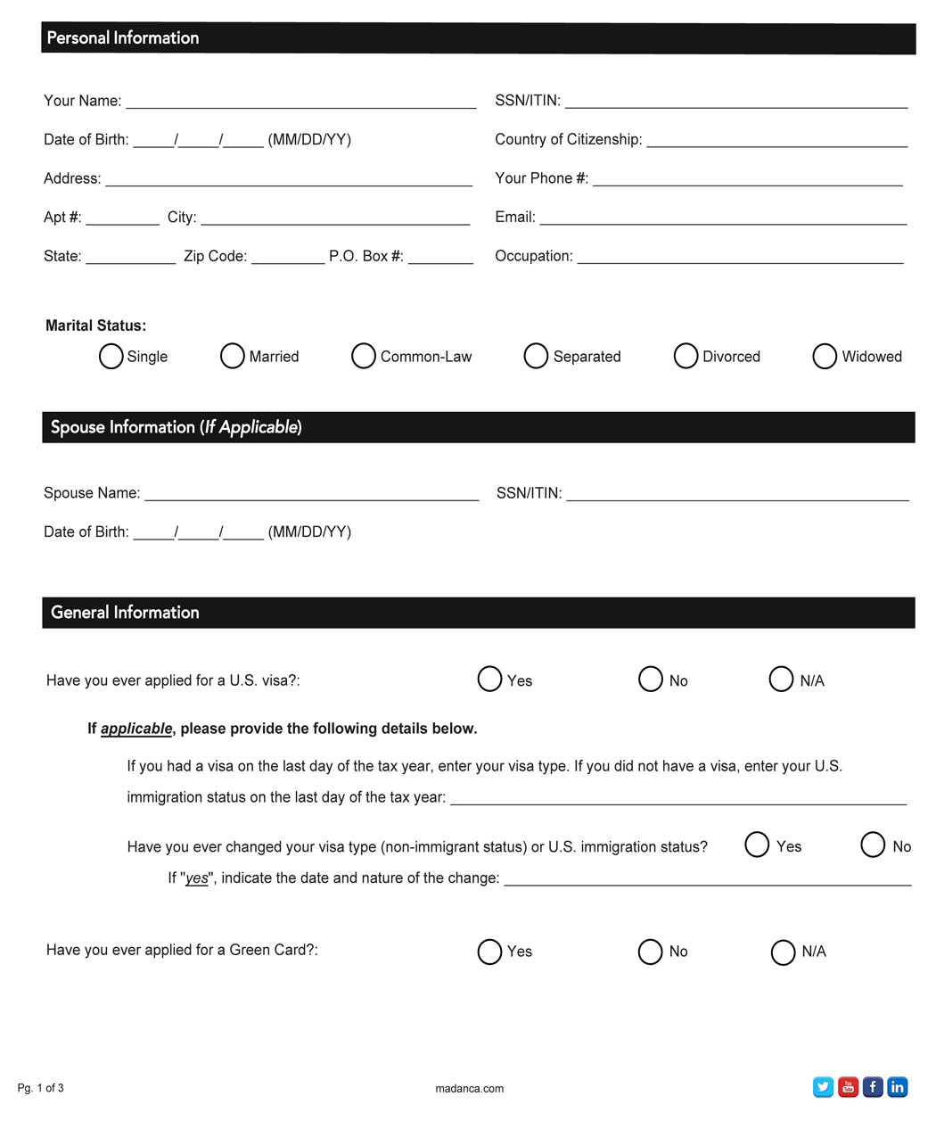 US Non-Resident Personal Tax Return Checklist